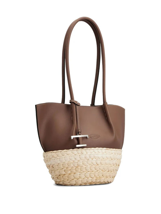 Tod's Women T Timeless-Charm Raffia And Leather Small Tote Bag