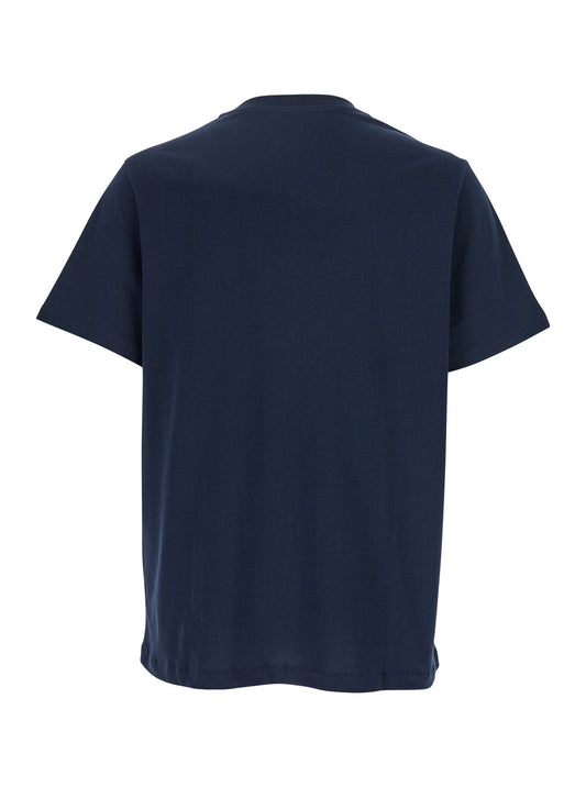 A.P.C. Men Blue Crewneck T-Shirt With Logo Embroidered On The Front In Cotton Man