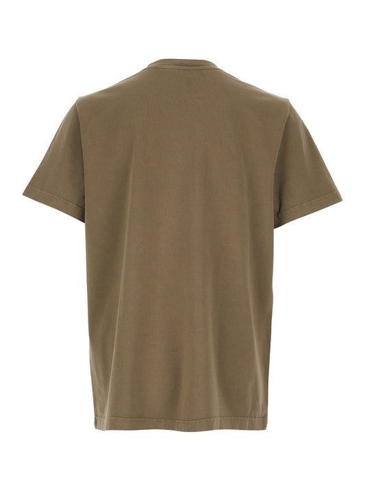 A.P.C. Men Brown Crewneck T-Shirt With Logo Lettering On The Front In Cotton Man