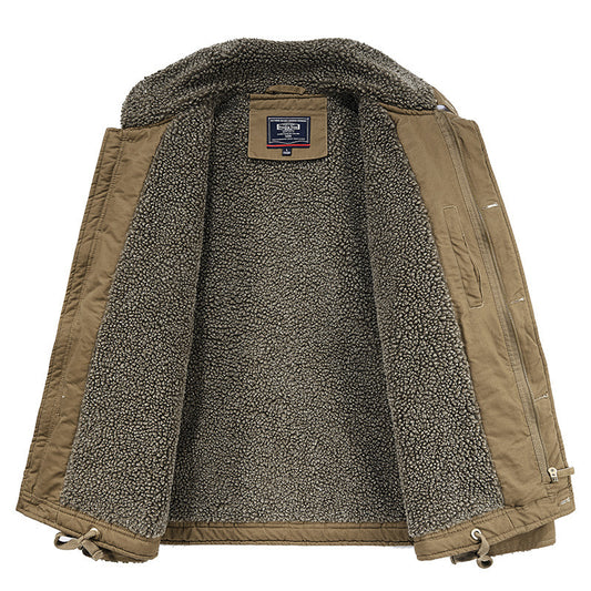 Brown jacket with fleece lining on a white background