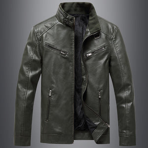 Men's Fleece Padded Coat Casual Korean-style Stand Collar PU Leather Jacket Trendy Youth