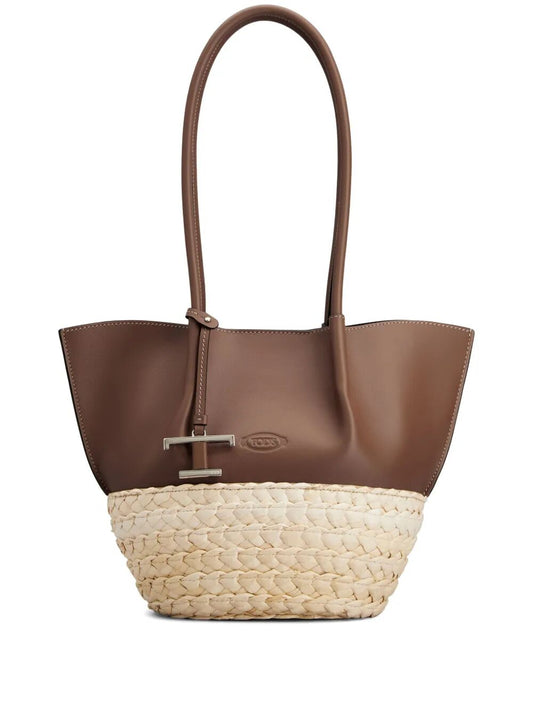Tod's Women T Timeless-Charm Raffia And Leather Small Tote Bag