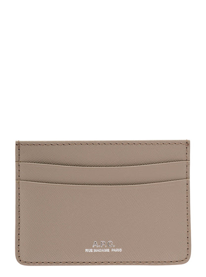 A.P.C. Men Grey Card Holder With Logo In Hammered Leather Woman