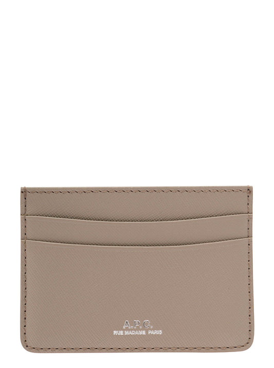 A.P.C. Men Grey Card Holder With Logo In Hammered Leather Woman