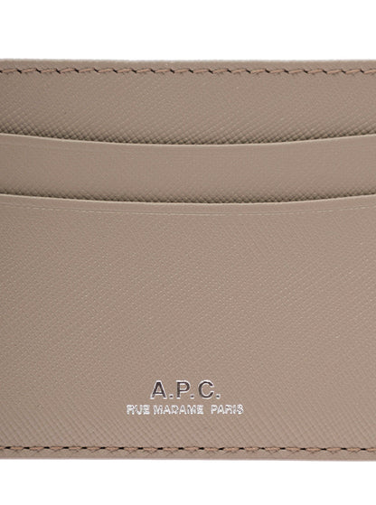 A.P.C. Men Grey Card Holder With Logo In Hammered Leather Woman