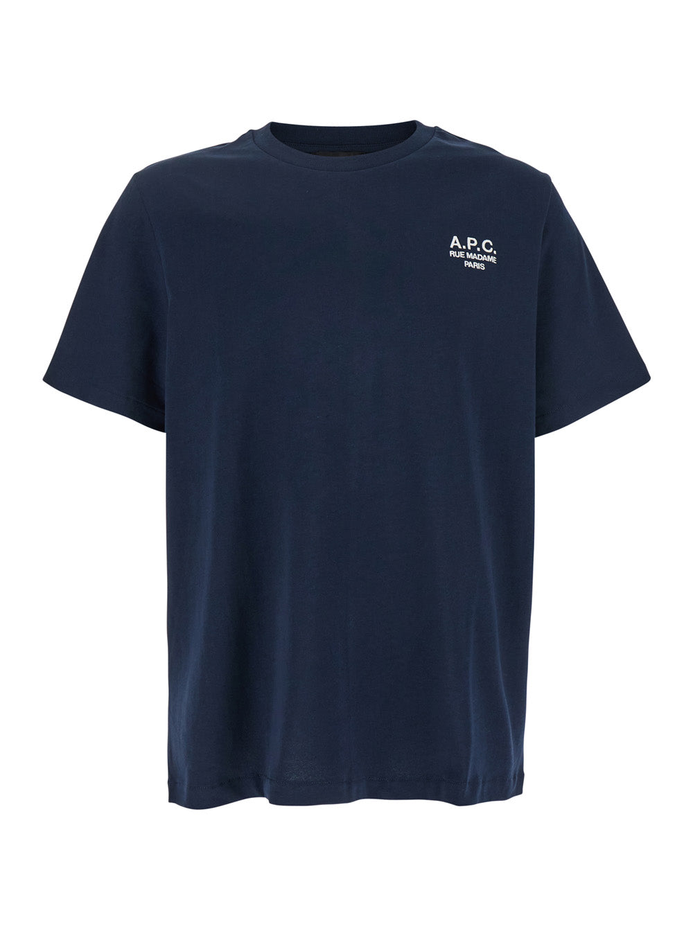 A.P.C. Men Blue Crewneck T-Shirt With Logo Embroidered On The Front In Cotton Man