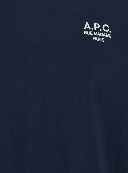 A.P.C. Men Blue Crewneck T-Shirt With Logo Embroidered On The Front In Cotton Man
