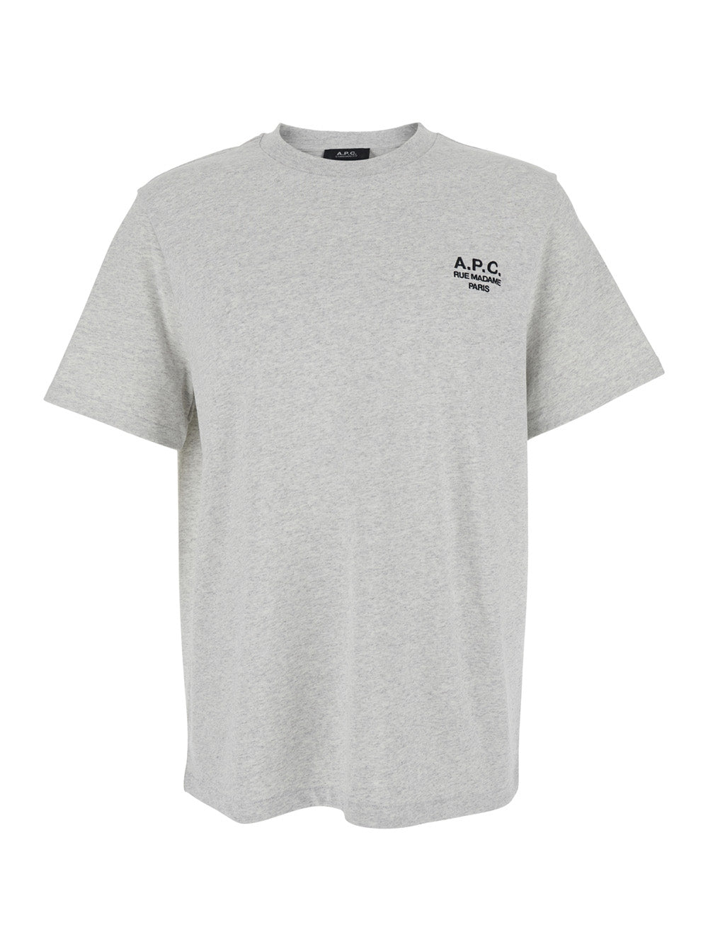 A.P.C. Men Grey Crewneck T-Shirt With Logo Embroidered On The Front In Cotton Man