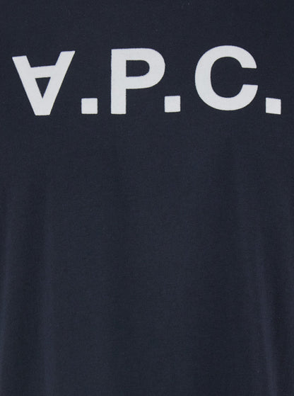 A.P.C. Men Blue Crewneck T-Shirt With Logo On The Front In Cotton Man