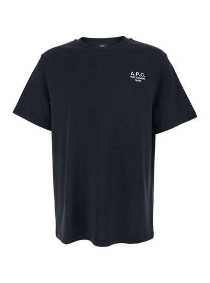 A.P.C. Men Black Crewneck T-Shirt With Logo Embroidered On The Front In Cotton Man
