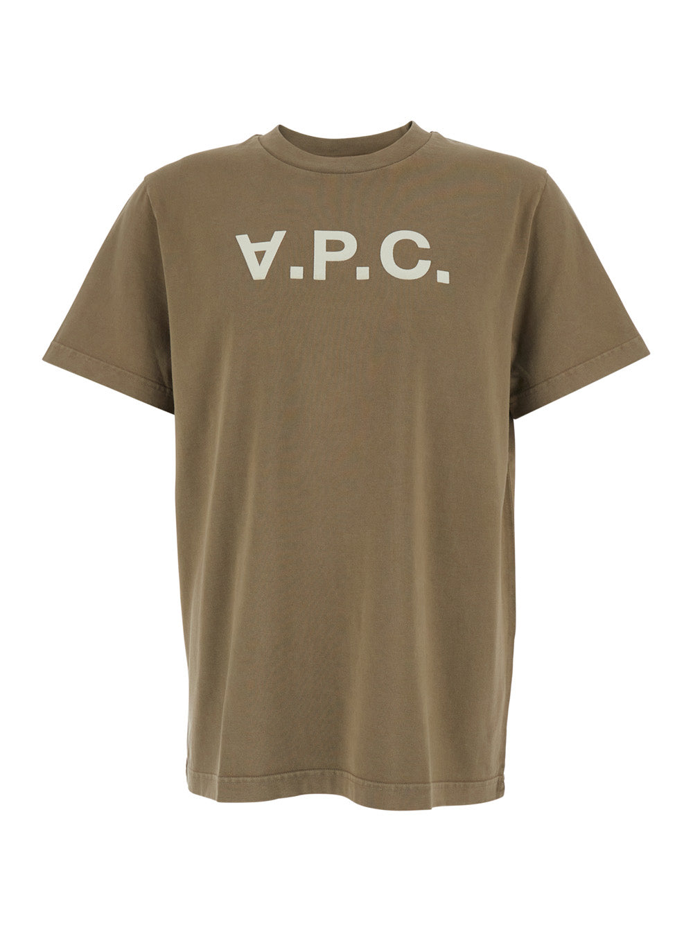 A.P.C. Men Brown Crewneck T-Shirt With Logo Lettering On The Front In Cotton Man