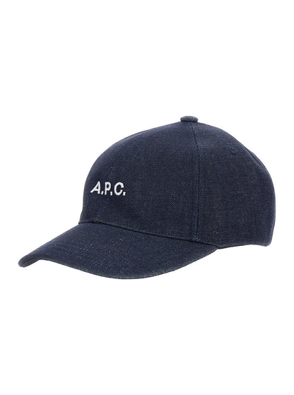 A.P.C. Men Blue Baseball Cap With Logo Lettering On The Front In Cotton Man