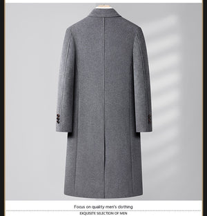 Autumn And Winter Woolen Coat Overknee Long Double Breasted Oblique Pocket