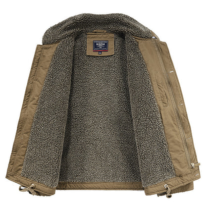 Brown jacket with fleece lining on a white background