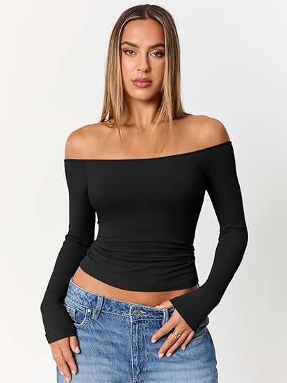 Trendy Queen Womens Long Sleeve Off The Shoulder Tops