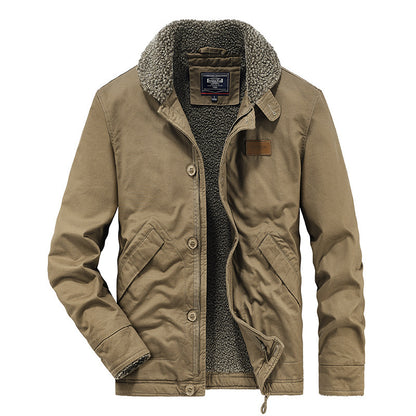 Beige jacket with sherpa lining on a white background