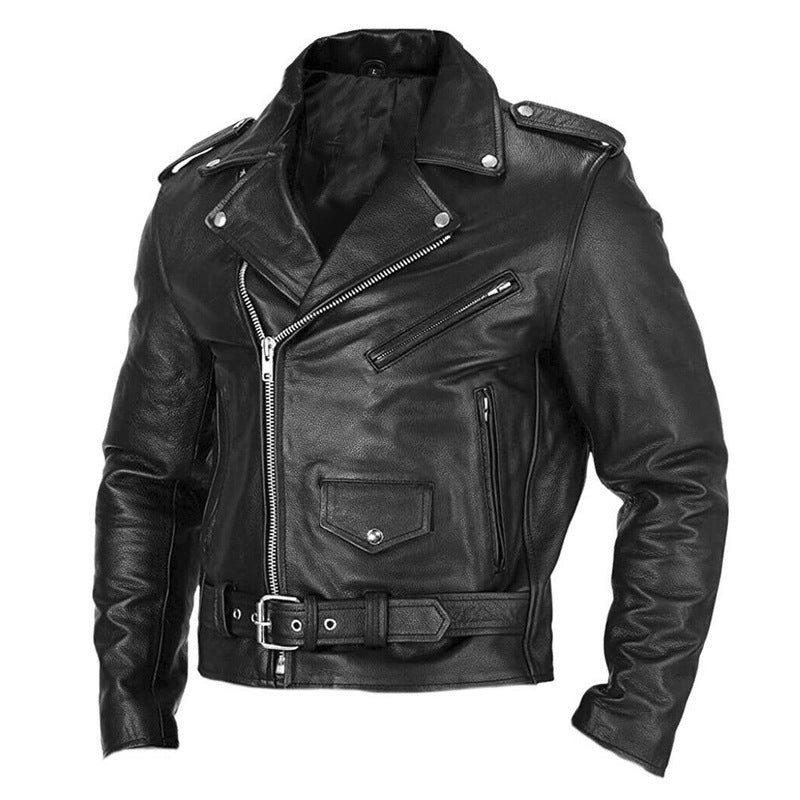 Black leather jacket with zippers on a white background