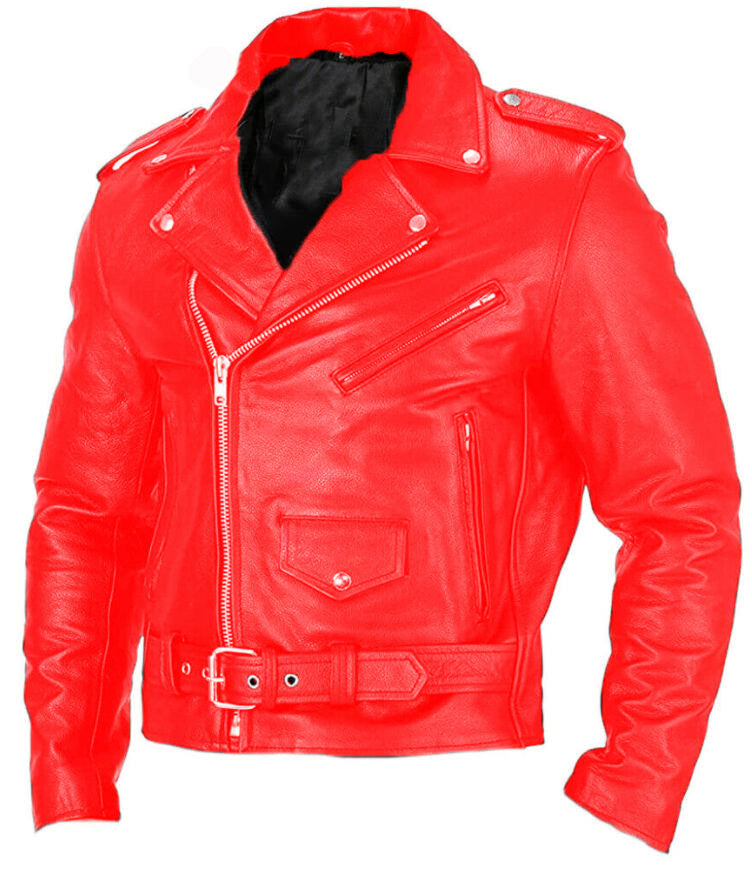 Red leather jacket on a white background