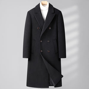 Autumn And Winter Woolen Coat Overknee Long Double Breasted Oblique Pocket
