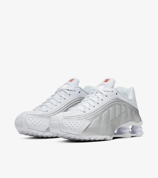 Nike Shox R4 White and Metallic Silver